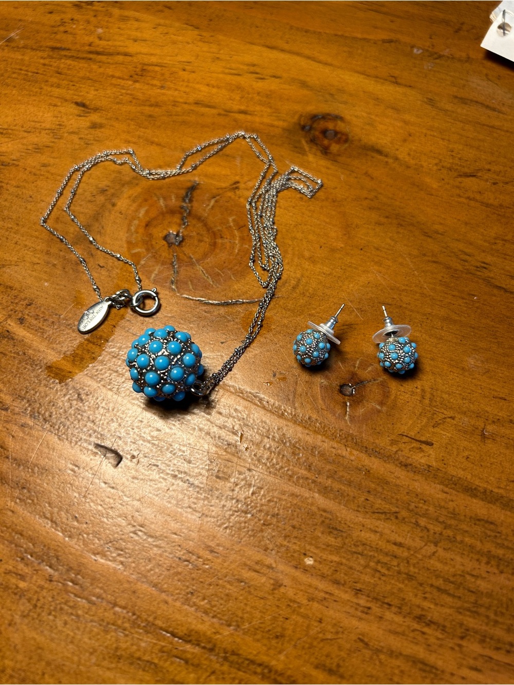 ANN TAYLOR Turquoise studded silver-toned Pendant Necklace and Stud Earrings